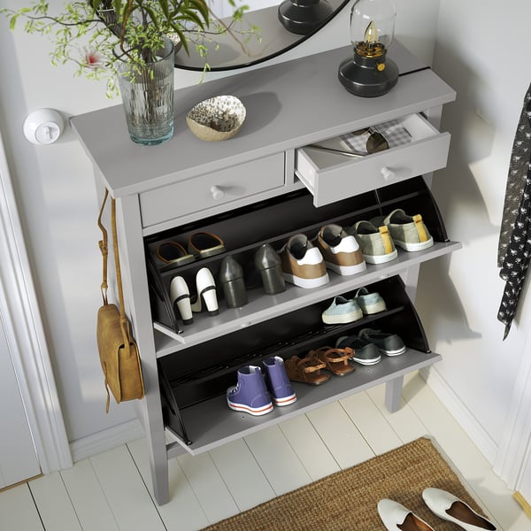 GULLABERG Shoe cabinet with 2 compartments, grey, 88x30x122 cm