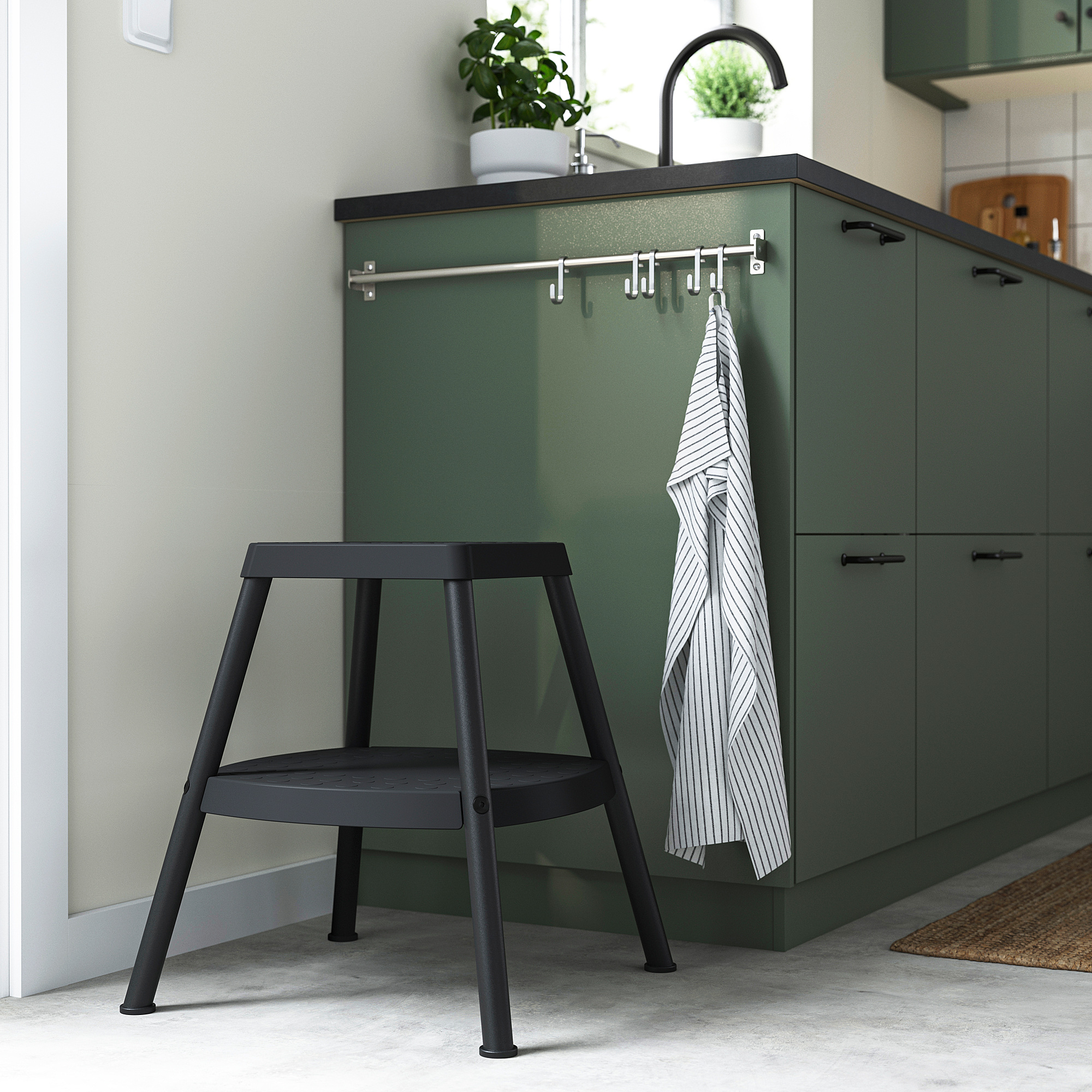 HADDARP Step stool, 4-way black-grey