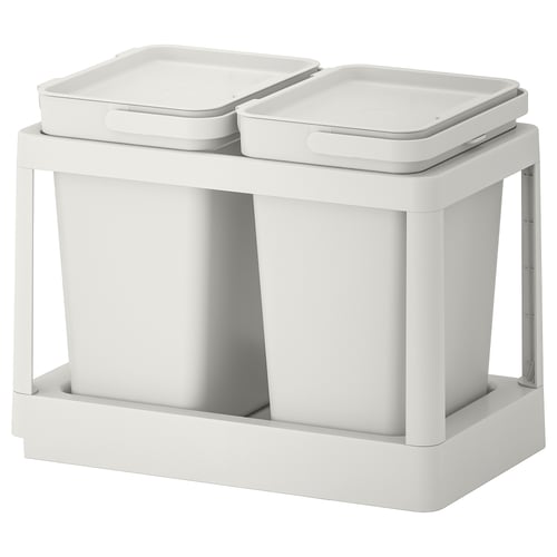 White HÅLLBAR waste sorting bin with lid. Sleek, rectangular design. Suitable for recycling and cabinet storage.