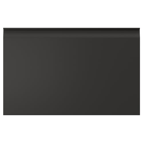 Black rectangular furniture front with sleek, chamfered edges and integrated handles.