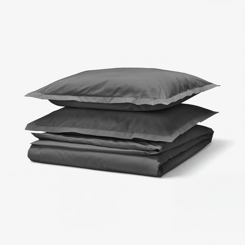 HAMPFLOCKEL Duvet cover and 2 pillowcases, dark grey, 200x200/50x80 cm