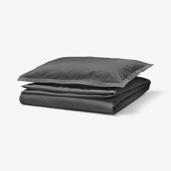 HAMPFLOCKEL Duvet cover and pillowcase, dark grey, 150x200/50x80 cm