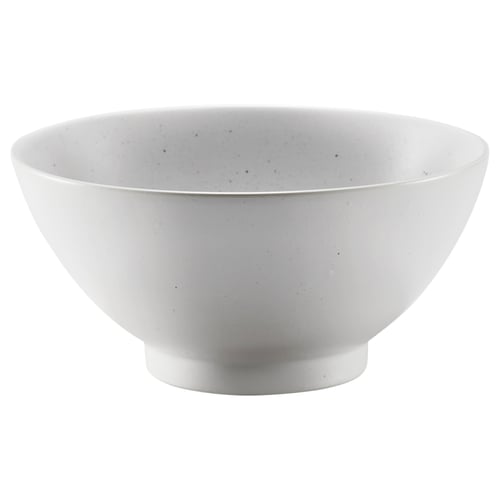 A white HARMYNTA porcelain bowl, lightweight, with a timeless design and a speckled glaze.
