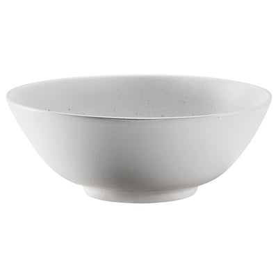 White porcelain bowl with speckled glaze. Round shape, simple modern design. Ideal for serving.