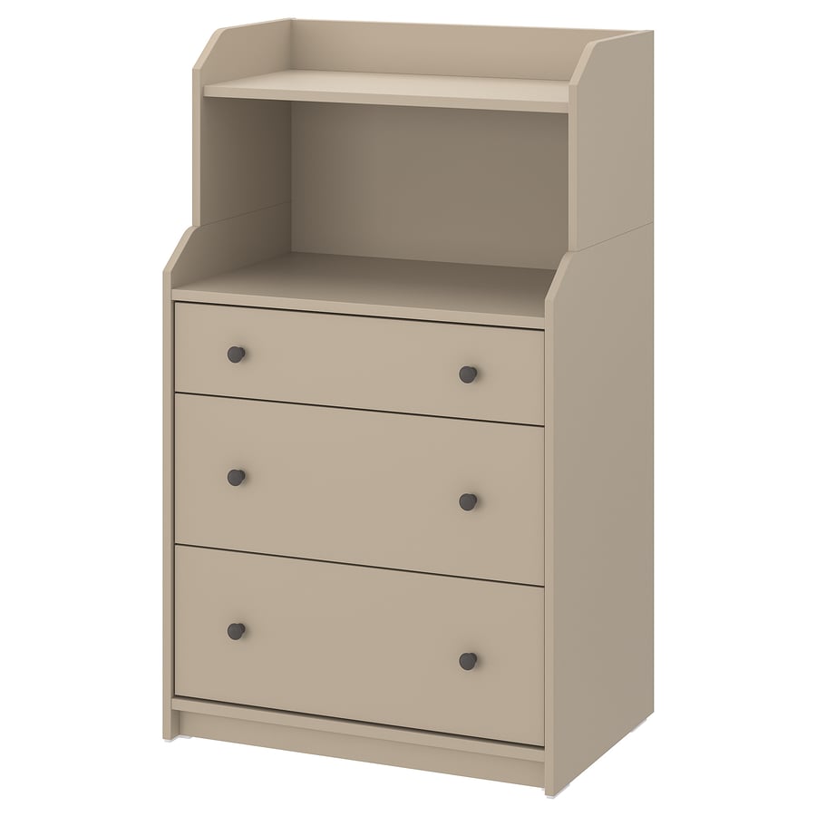 HAUGA chest of 3 drawers with shelf, beige, 70x116 cm IKEA