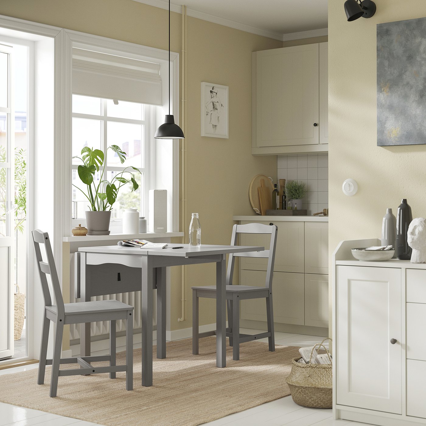 HAUGA drop-leaf table, grey/birch veneer, 55/82/109x74 cm - IKEA