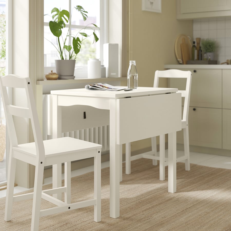 HAUGA drop-leaf table, white/birch veneer, 55/82/109x74 cm - IKEA