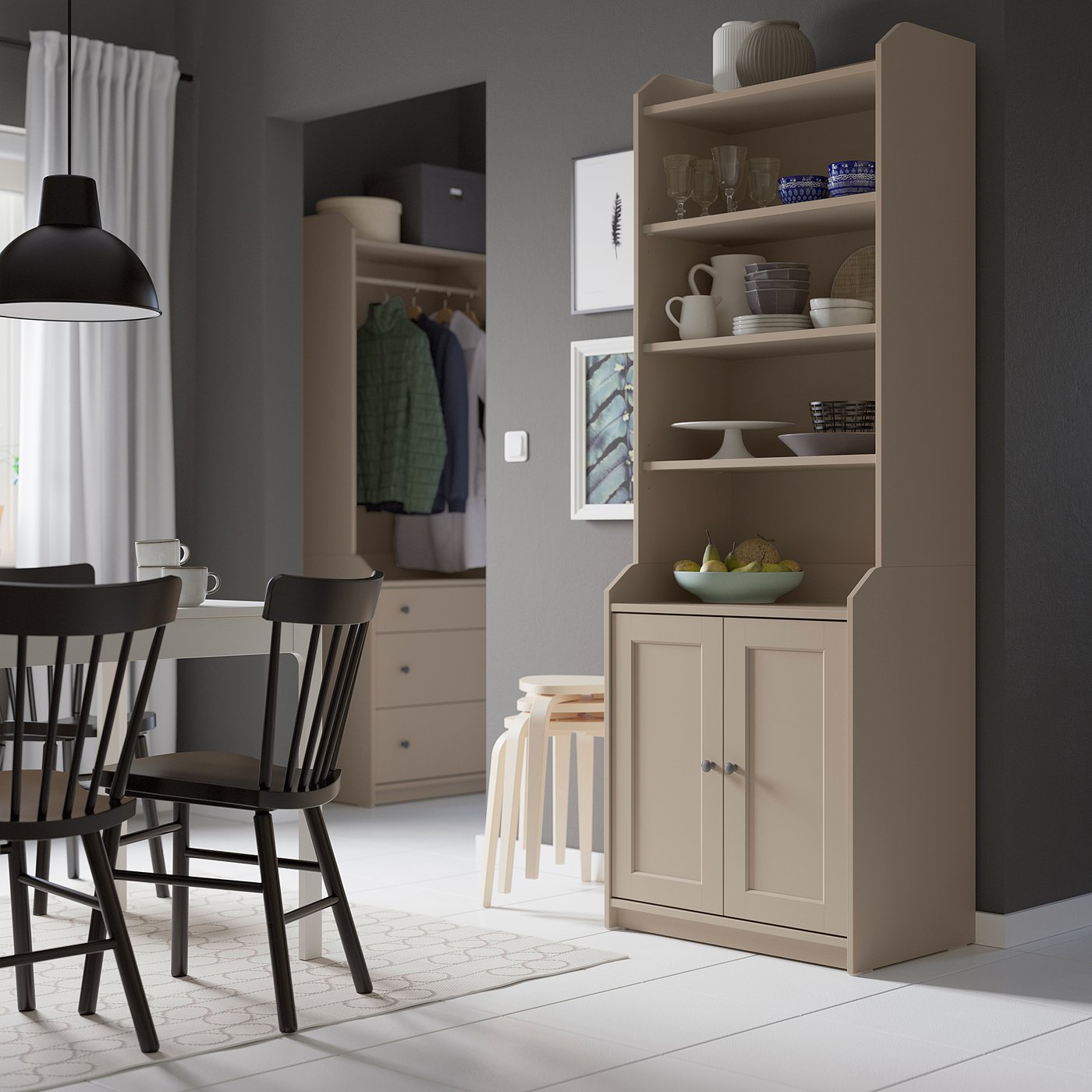 HAUGA high cabinet with 2 doors, beige, 70x199 cm - IKEA