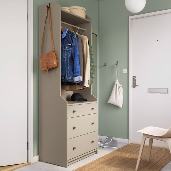 HAUGA Open wardrobe with 3 drawers, beige, 70x199 cm