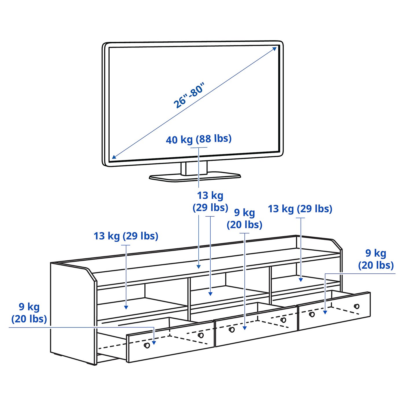 HAUGA TV bench, white, 206x46x54 cm - IKEA