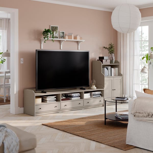 HAUGA TV/storage combination, beige, 276x46x116 cm