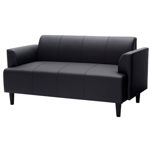 HEMLINGBY black leatherette sofa, compact, modern design.