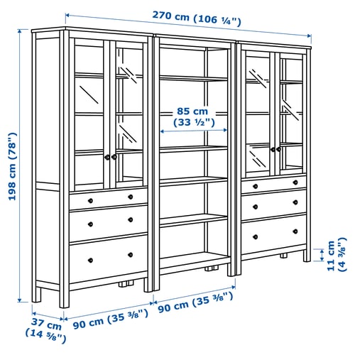 Illustration with measurements for the product: HEMNES.