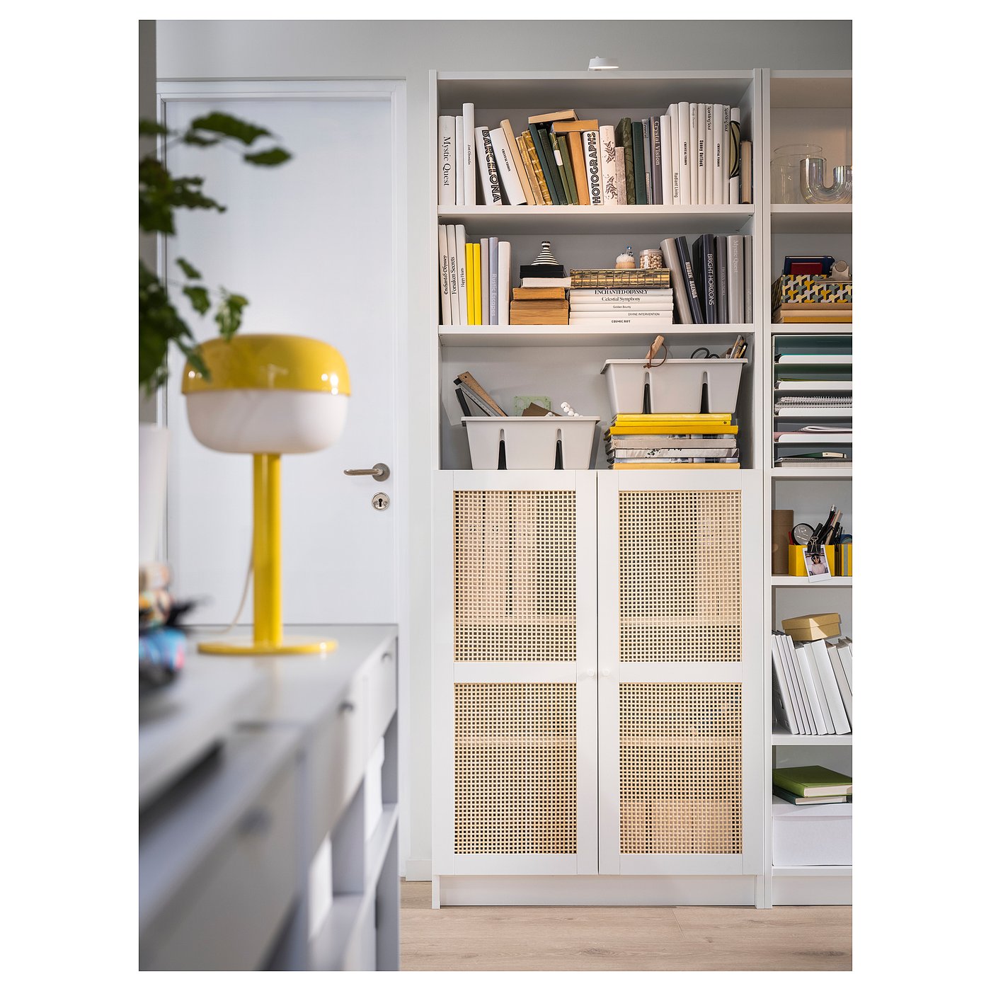 HÖGADAL door, white/woven bamboo, 40x97 cm - IKEA