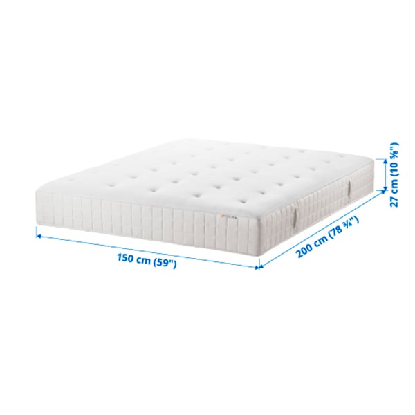 Hyllestad Pocket Sprung Mattress Firm White 150x200 Cm Ikea