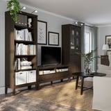 IDANÄS TV storage combination, glass/dark brown stained, 325x40x211 cm