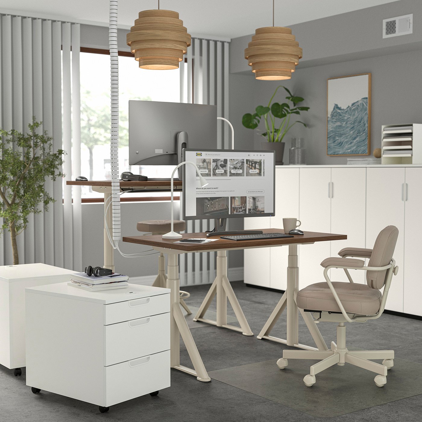 IKEA IDÅSEN（イドーセン）昇降式 ブラウン/ベージュ120×70cm IDÅSEN desk sit/stand, brown/beige, 120x70 cm - IKEA