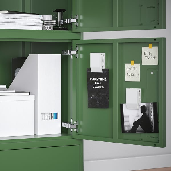 IDÅSEN High cabinet with drawer and doors, dark green, 45x172 cm