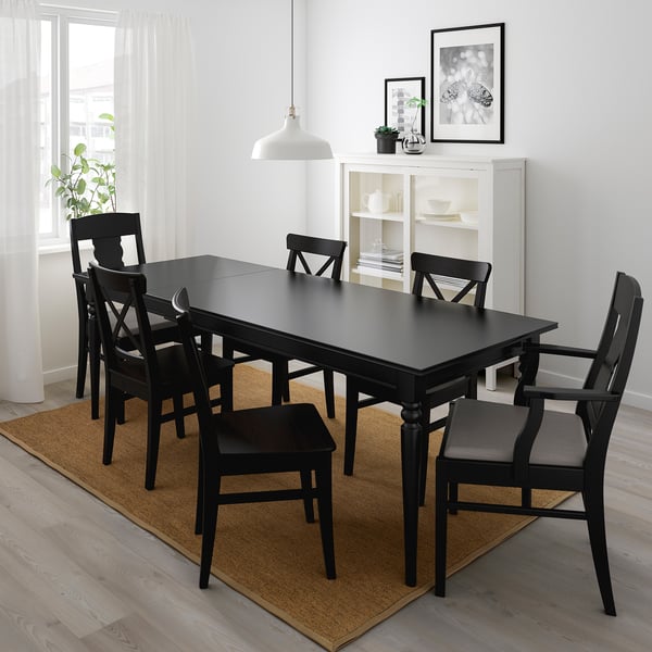 Ingatorp Ingolf Table And 6 Chairs Black Nolhaga Grey Beige Ikea