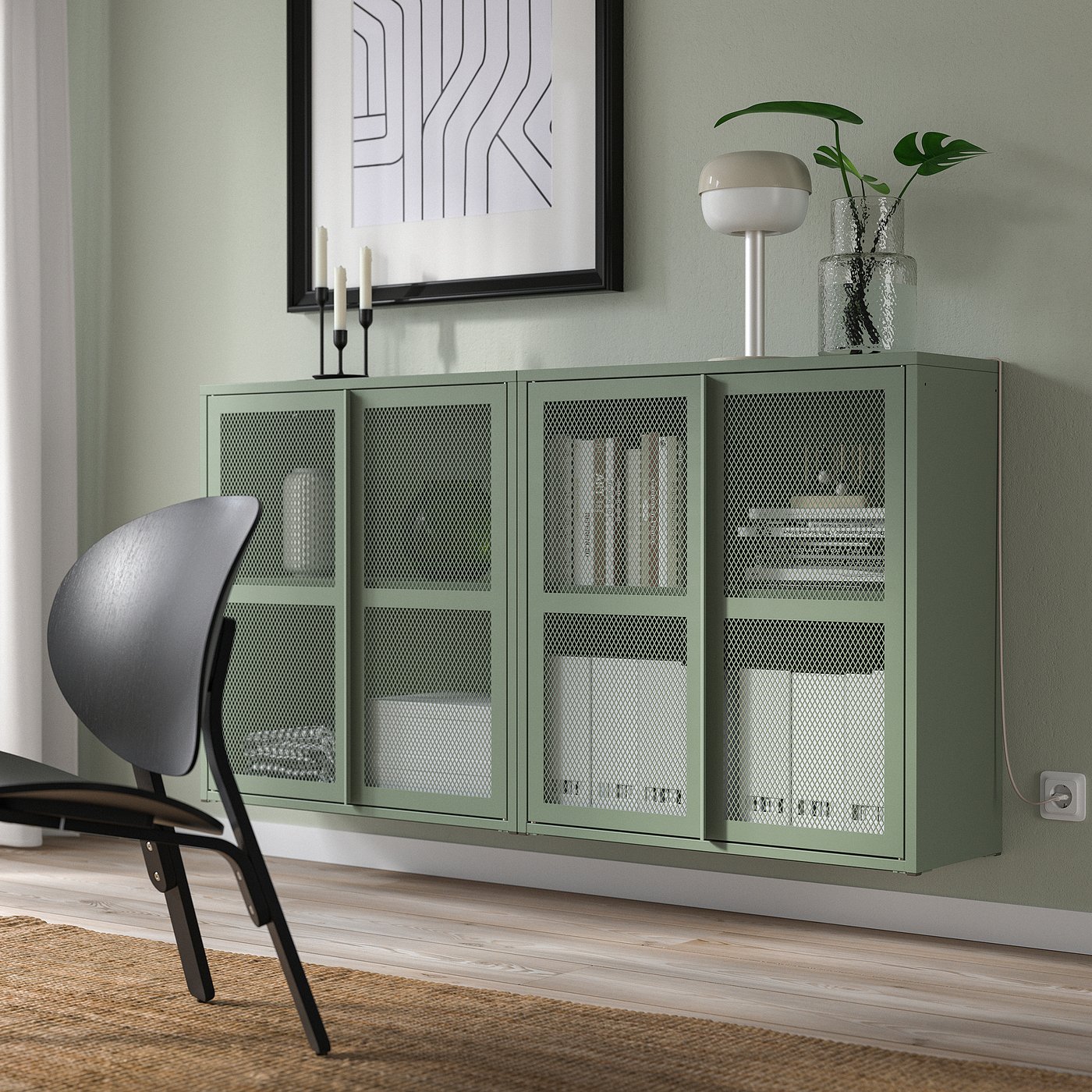 IVAR cabinet with doors, grey-green mesh, 160x30x83 cm - IKEA