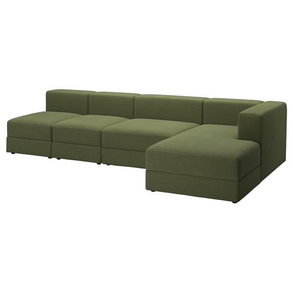 JÄTTEBO 4,5-seat mod sofa w chaise longue, right/Samsala dark yellow-green