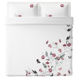 JÄTTELILJA Duvet cover and 2 pillowcases, white/floral patterned, 240x220/50x80 cm