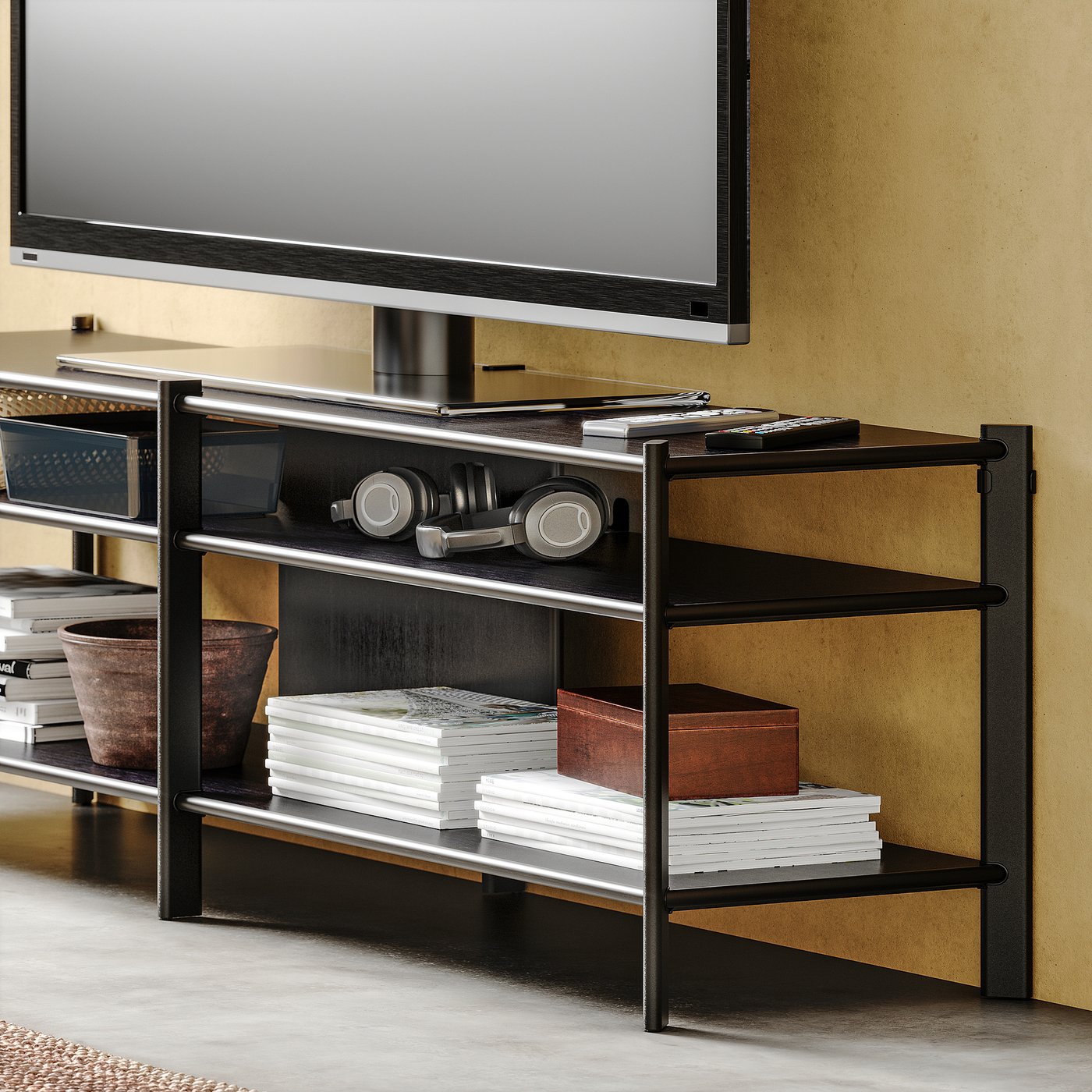 JÄTTESTA TV bench, black, 160x40x49 cm - IKEA