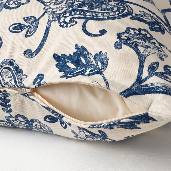 JUNIMAGNOLIA Cushion cover, natural/blue, 50x50 cm IKEA