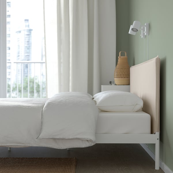 KLEPPSTAD Bed frame, white/Vissle beige, 150x200 cm
