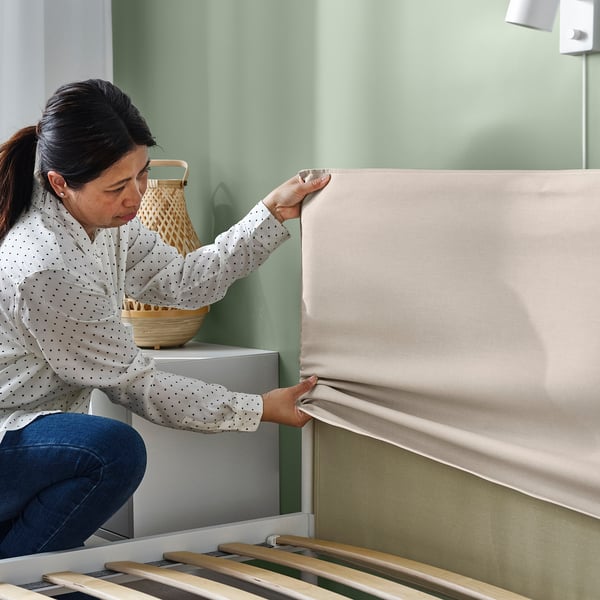 KLEPPSTAD Bed frame, white/Vissle beige, 150x200 cm