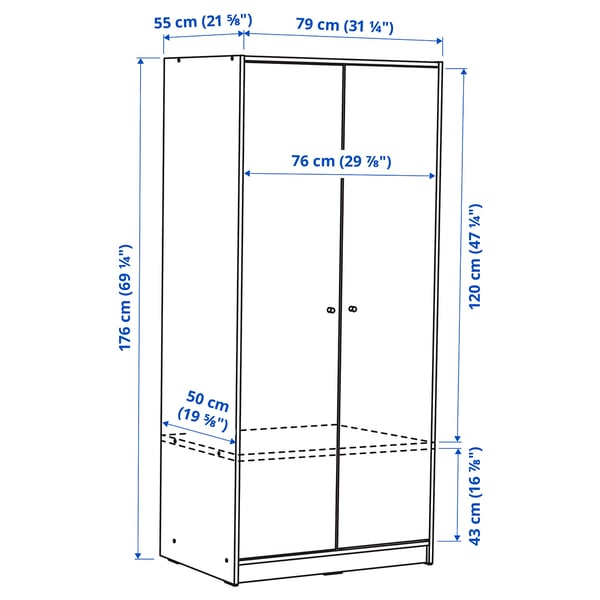 KLEPPSTAD Wardrobe with 2 doors, white, 79x176 cm