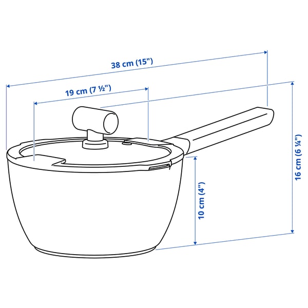 KLIPPFISK Saucepan with lid, non-stick coating glass/wood black-blue, 2.3 l