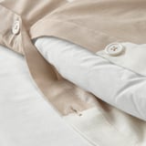 KLYNNETÅG Duvet cover and 2 pillowcases, beige/white/dotted, 240x220/50x80 cm