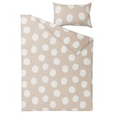KLYNNETÅG Duvet cover and pillowcase, beige/white/dotted, 150x200/50x80 cm