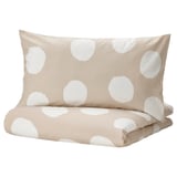 KLYNNETÅG Duvet cover and pillowcase, beige/white/dotted, 150x200/50x80 cm