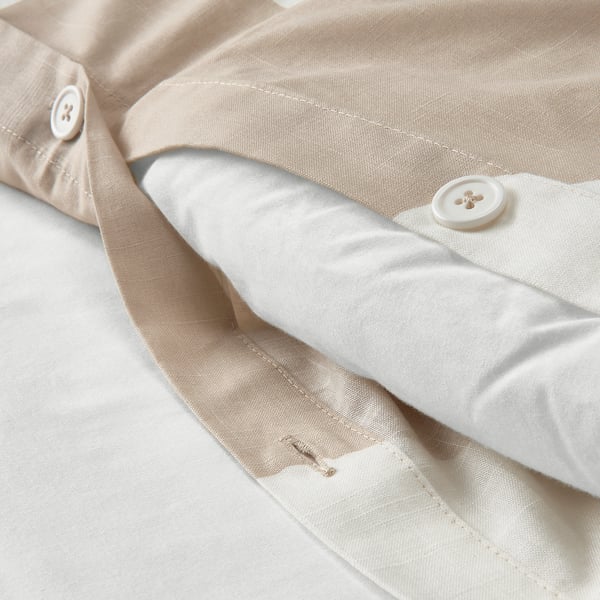 KLYNNETÅG Duvet cover and pillowcase, beige/white/dotted, 150x200/50x80 cm