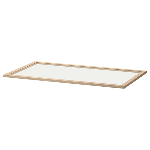 KOMPLEMENT glass shelf, clear, rectangular with wooden frame.