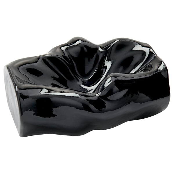 Black, glossy glass, organic shape, bowl-like KONSTRUNDA sculpture.