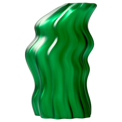 Green glass sculpture KONSTRUNDA, wavy & frosted.