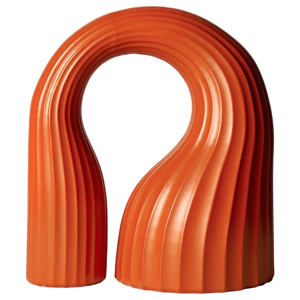 Bright orange, bulbous sculpture; KONSTRUNDA; curvy, textured design.