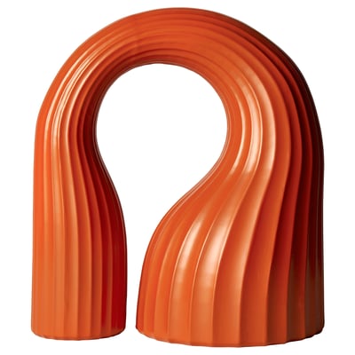 Bright orange, bulbous sculpture; KONSTRUNDA; curvy, textured design.