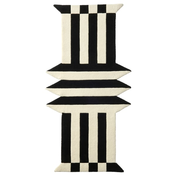 KONSTRUNDA black & white striped area rug, rectangular, geometric design.