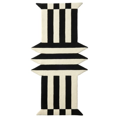 KONSTRUNDA black & white striped area rug, rectangular, geometric design.
