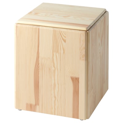 KONSTRUNDA light wood cube stool, natural finish, solid pine, simple design.