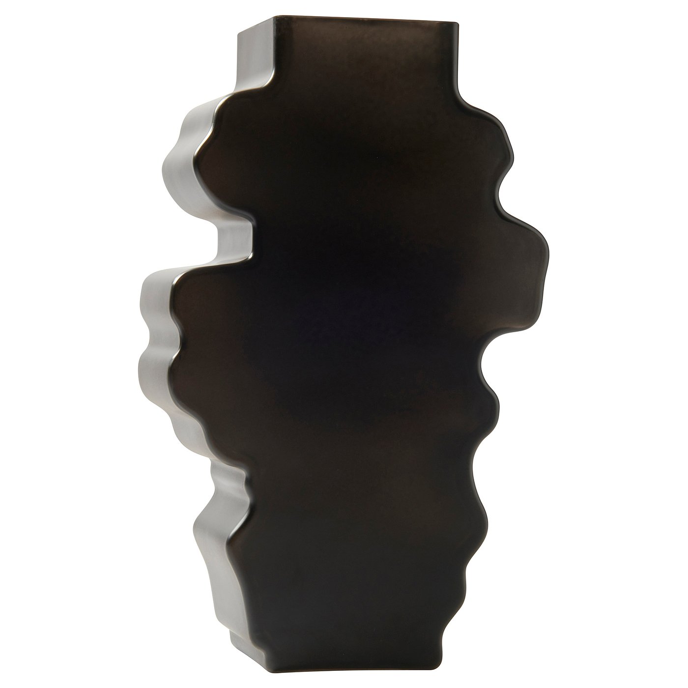 KONSTRUNDA black wavy glass vase. Modern, sleek design with wavy edges, glossy finish.