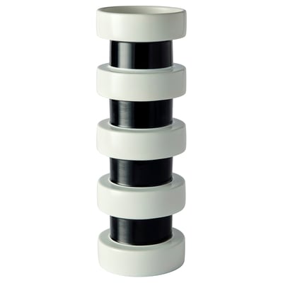 KONSTRUNDA modern vase, black and white stripes, ceramic with powder coating, cylindrical shape, stylish design.