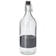 KORKEN Bottle with stopper, clear glass/black, 1 l