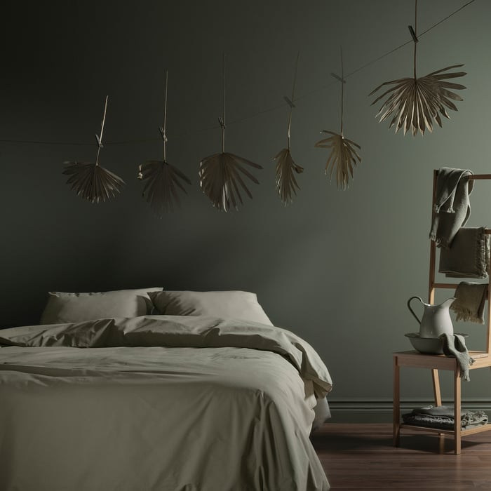 KRÅKRISMOTT duvet cover and pillowcase, light green, 150x200/50x80 cm