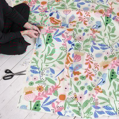 KUNGSLJUSMAL Pre-cut fabric, multicolour/bird floral pattern, 150x300 cm