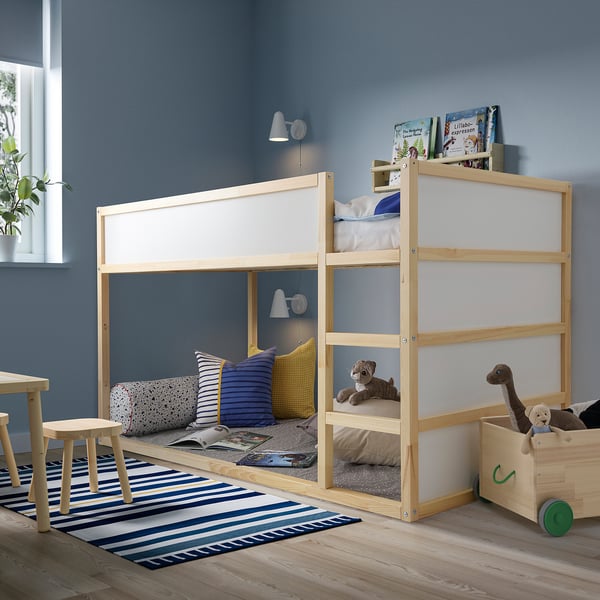 KURA Reversible bed, white/pine, 90x200 cm